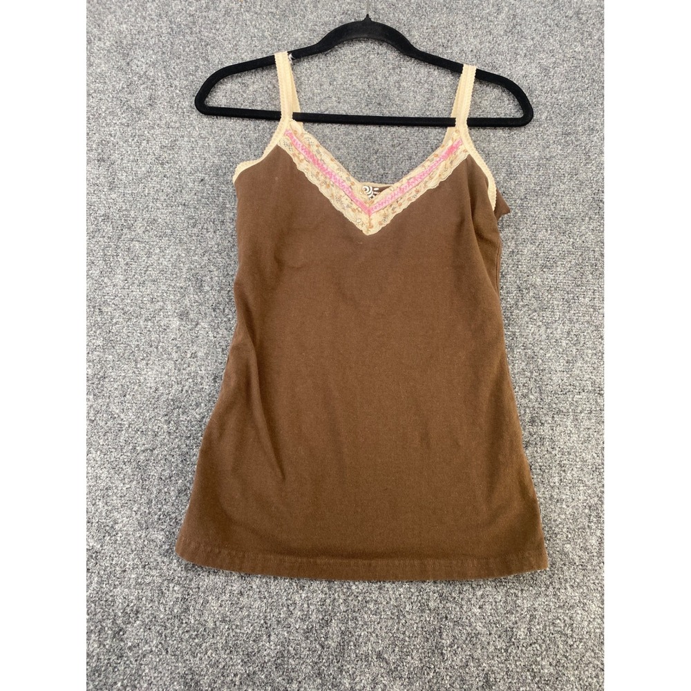 Energie Lace Trim Cami Tank Top Women XL Brown Pink Sequin Y2K Boho Layering XL
